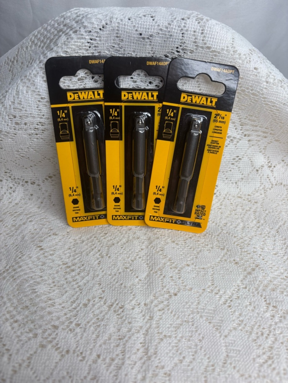 DeWalt 1/4” Socket Adapter 2-9/16” Impact Rated Pack of 3 New